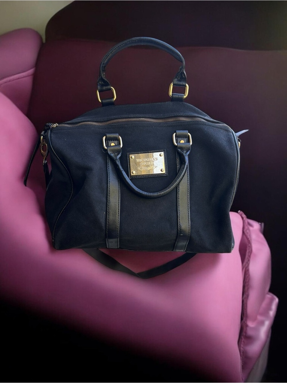 Victoria's Secret Black Canvas Weekend Travel Duffel Bag - Picture 2 of 16